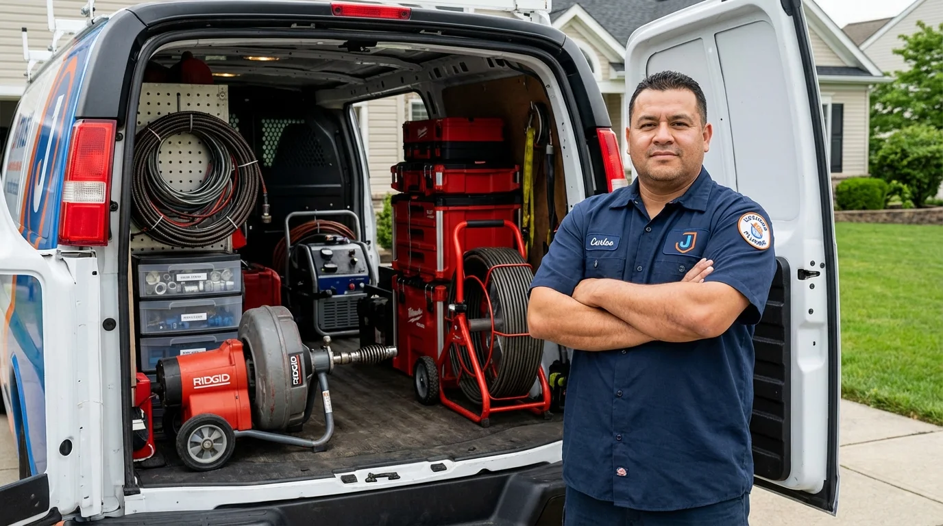 Professional drain cleaning equipment and Johns Plumbing LLC plumber in Raynham