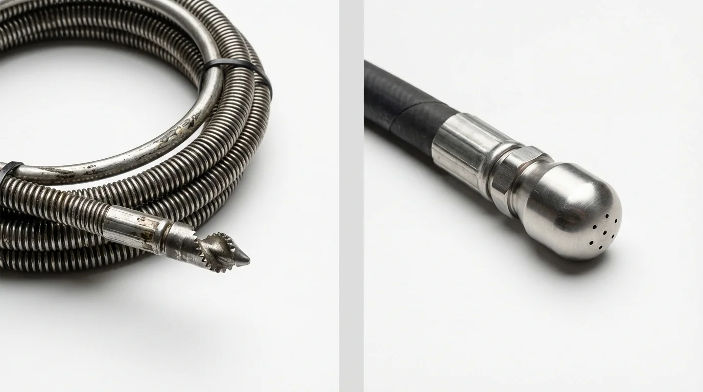 Drain snake cable and hydro jetting nozzle used for drain cleaning in Raynham, MA
