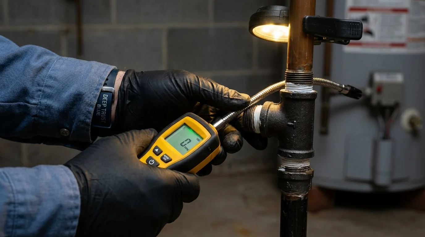 Gas leak detection with electronic sniffer by Johns Plumbing LLC in Raynham
